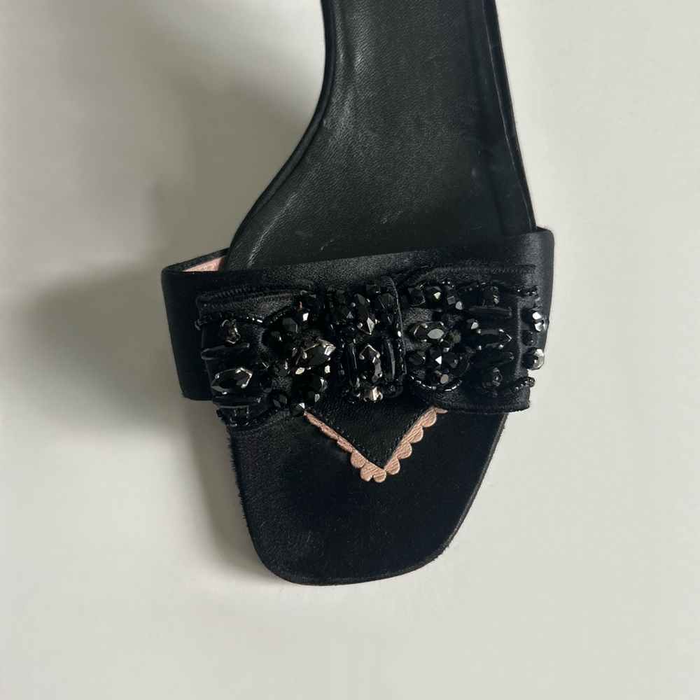 Vintage Prada Black Beaded Bow Slide Mule Kitten Heels Size EU 39.5 - Picture 3 of 13